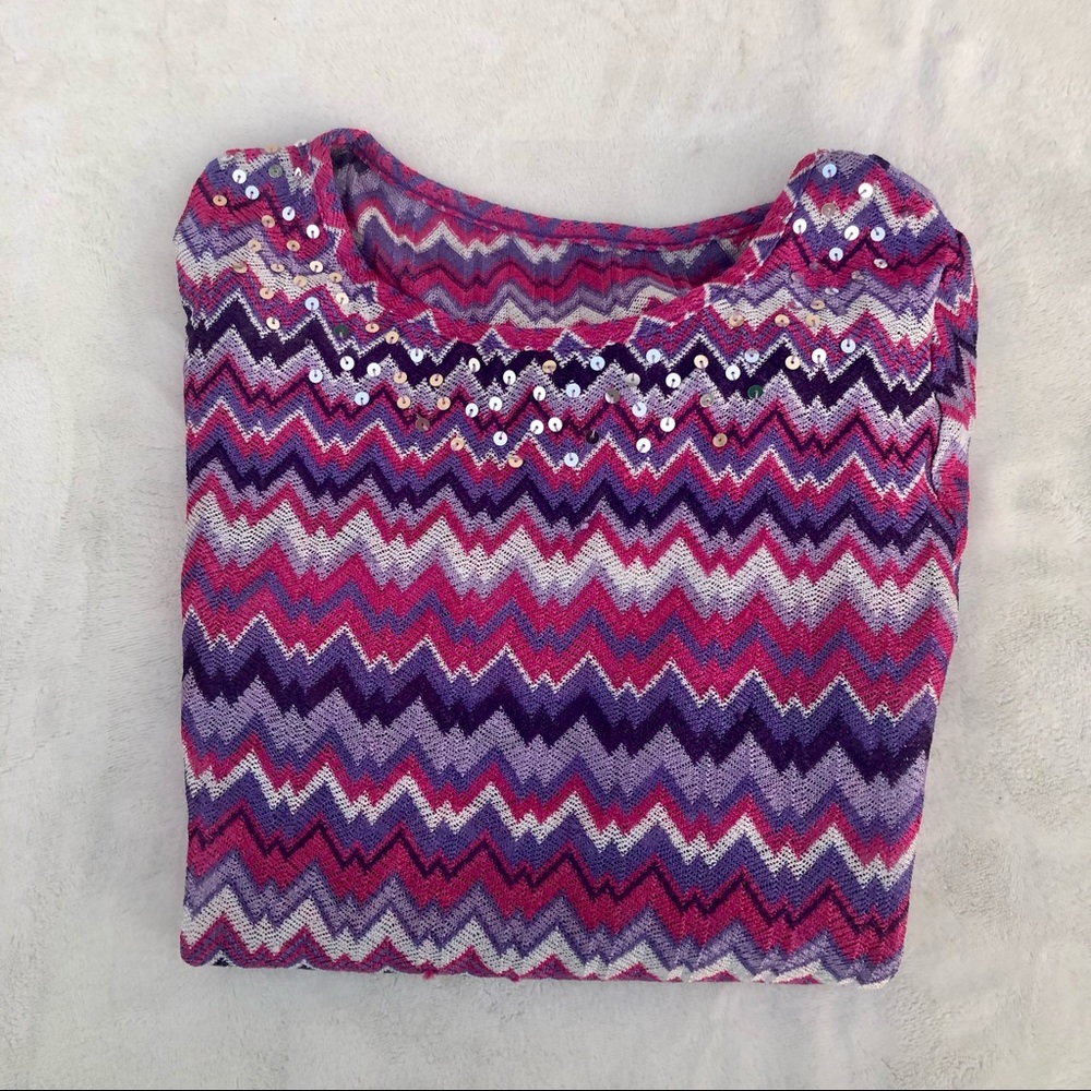 Girls Chevron Flared Arm Shirt Asymmetrical Hem